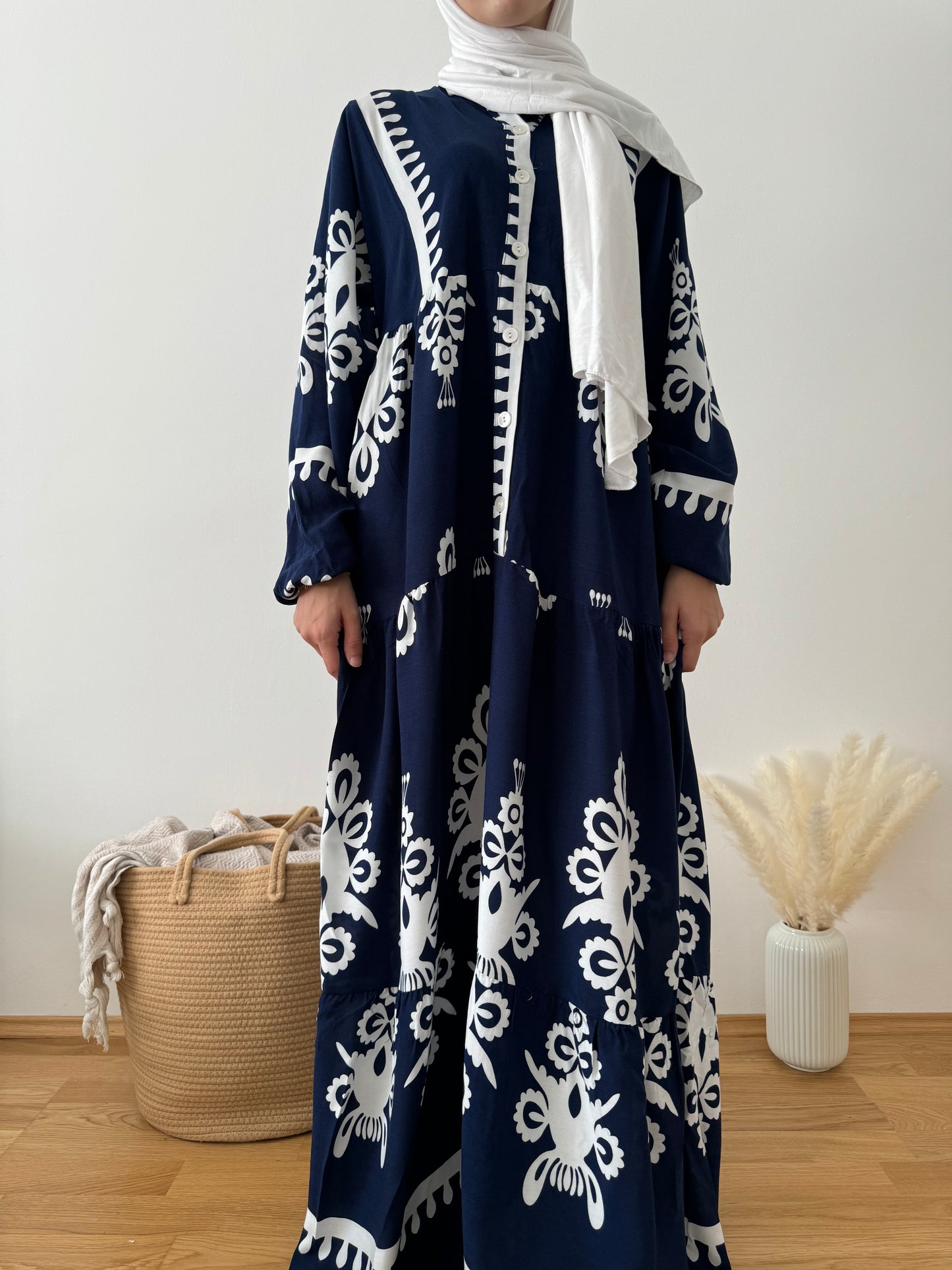 Boho Viskose Kleid dunkelblau