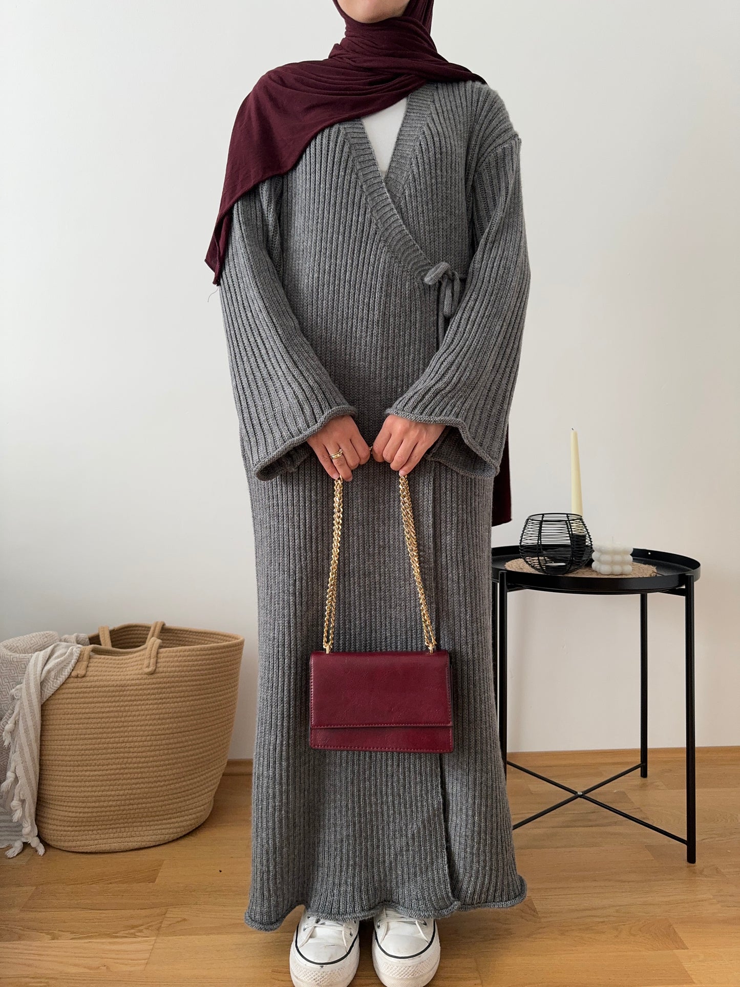 Isra Strick Kleid in Wickel-Optik grau