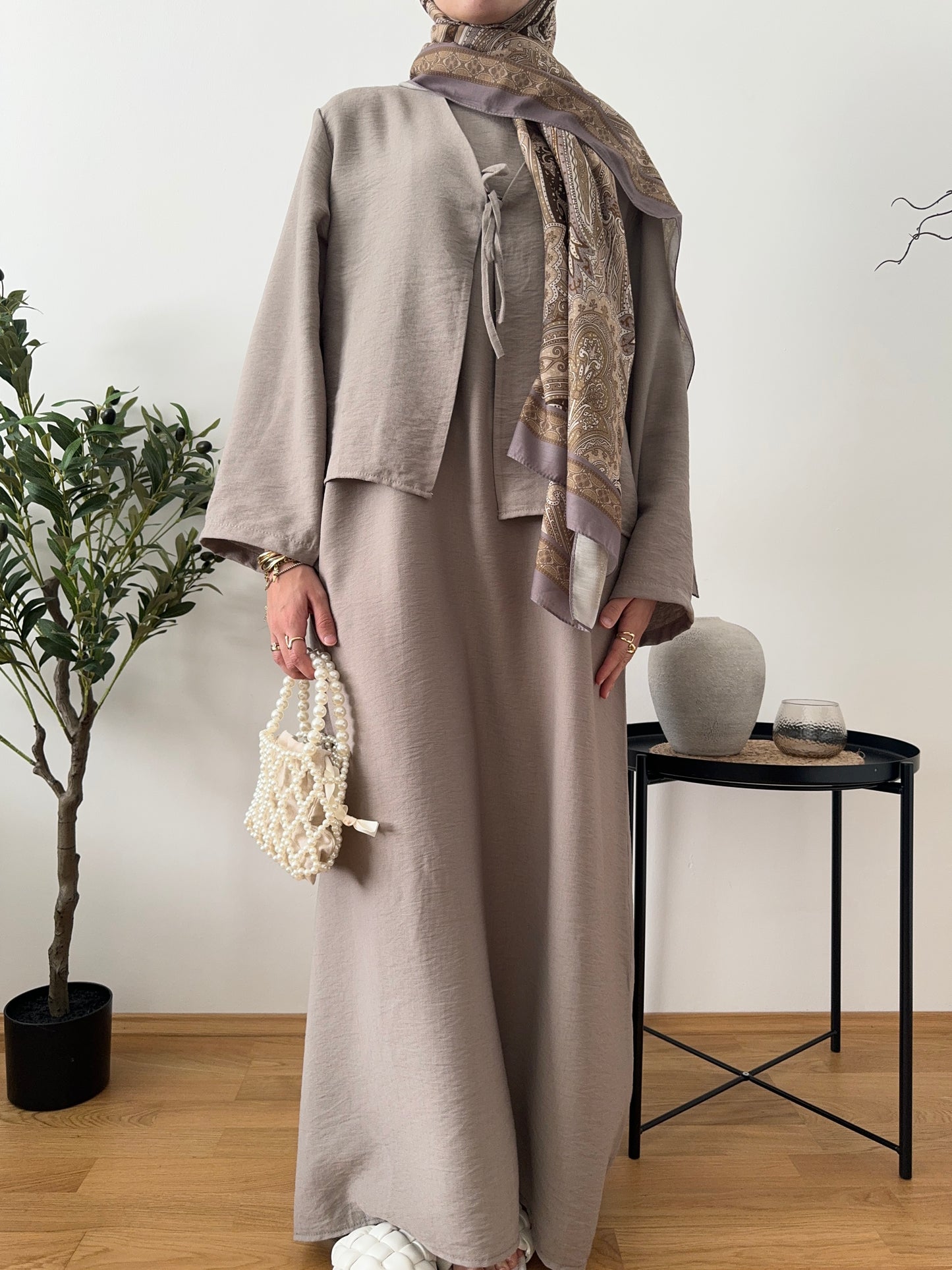 Amal Zweiteiler Kleid taupe