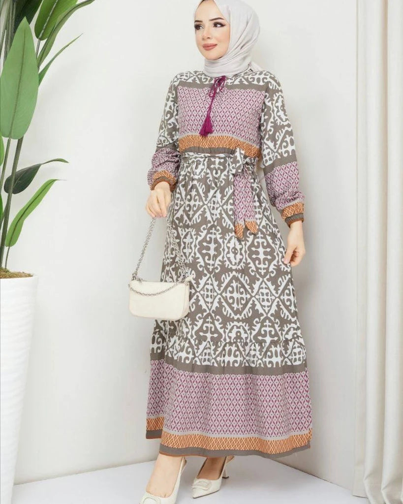 Khaki Kleid mit Muster