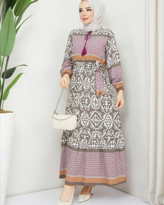 Khaki Kleid mit Muster