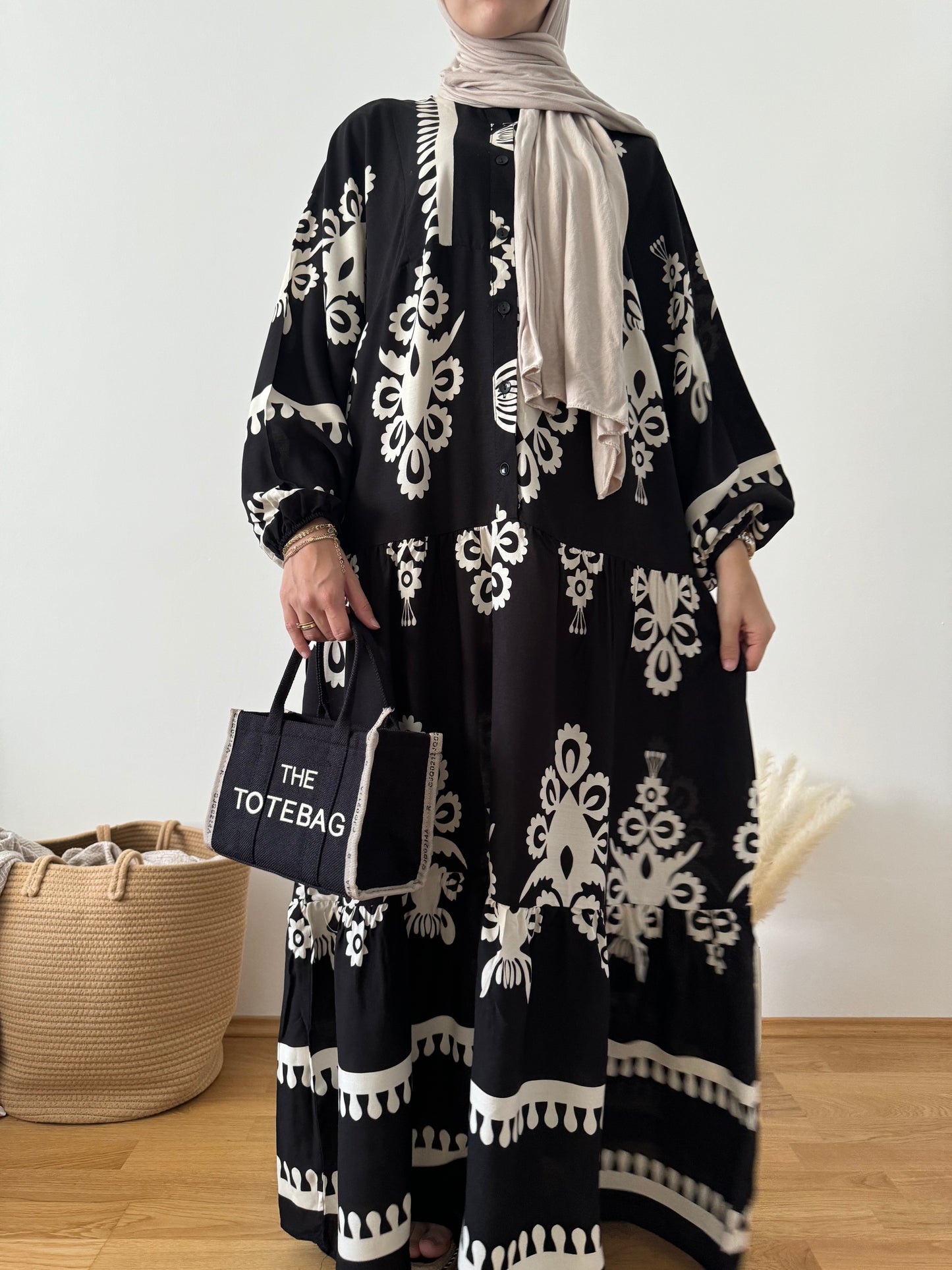 Boho Kleid schwarz-creme