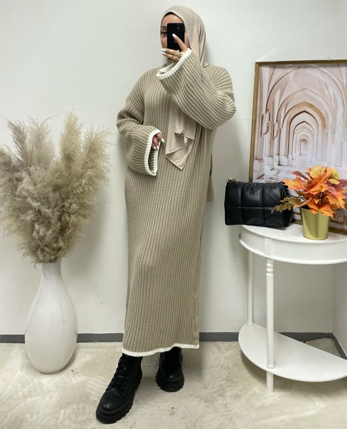 Basma Strick Kleid beige