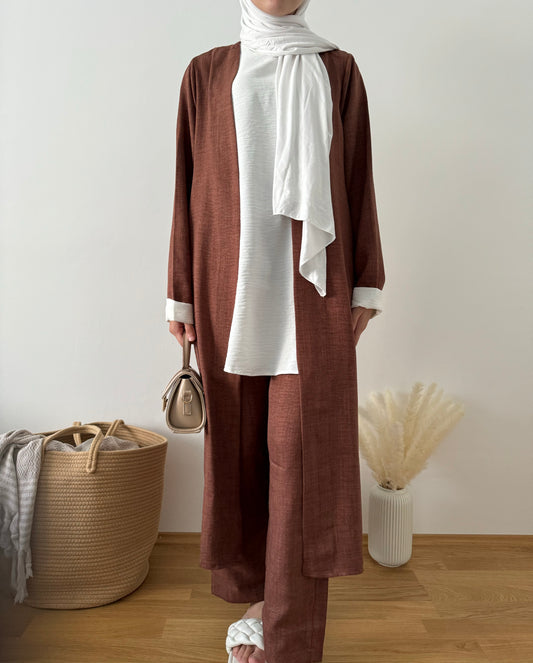 Leinen Dreiteiler braun