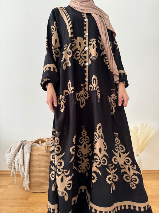 Boho Viskose Kleid schwarz