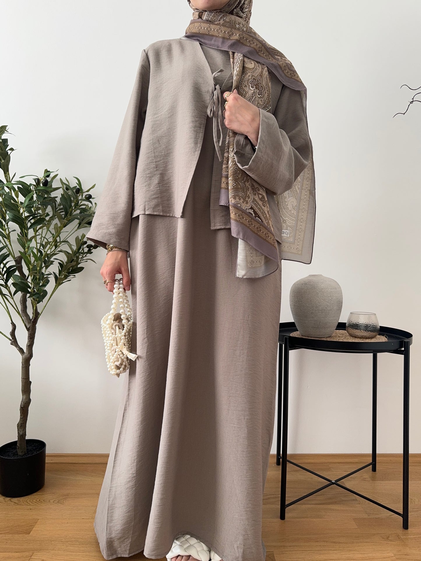 Amal Zweiteiler Kleid taupe