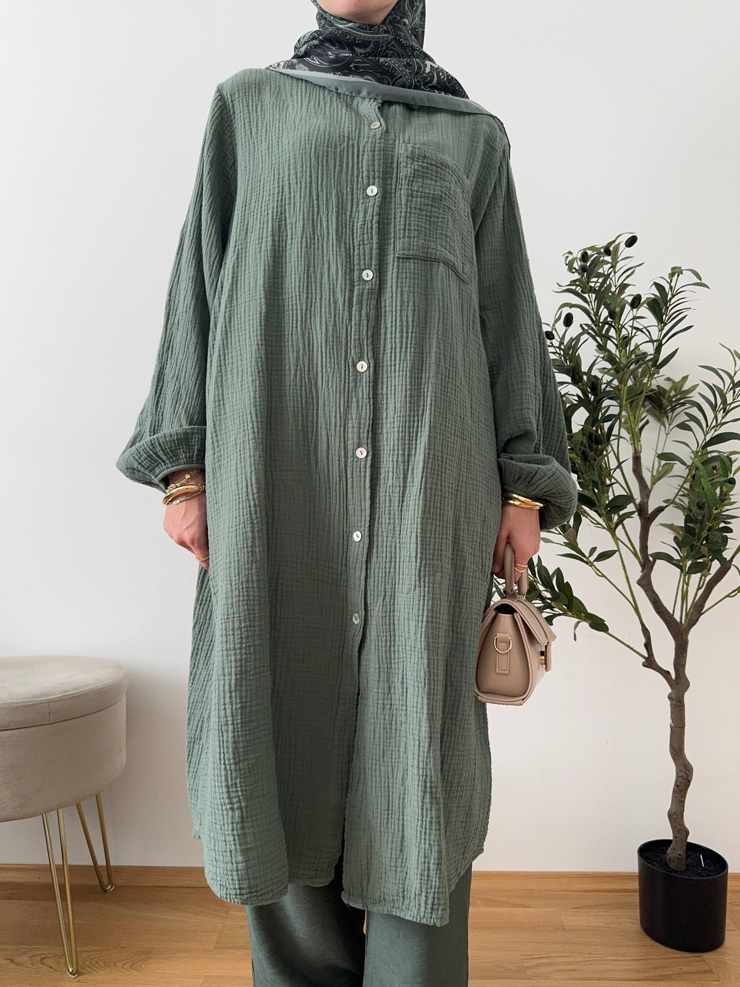 Musselin Hemd Tunika grün