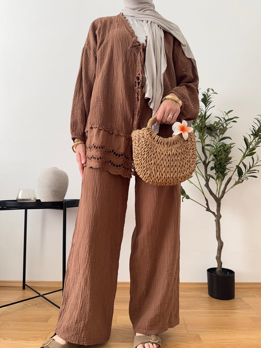 Musselin Zweiteiler braun