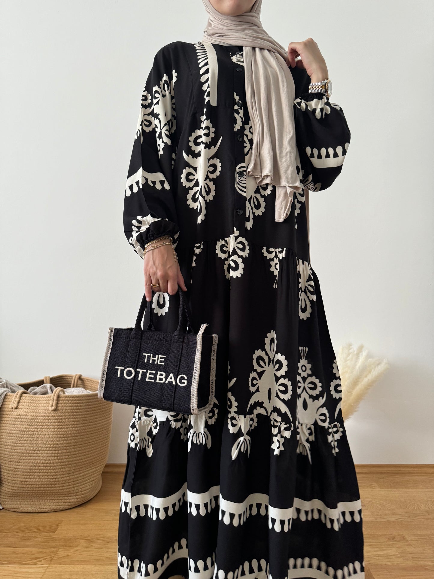 Boho Kleid schwarz-creme