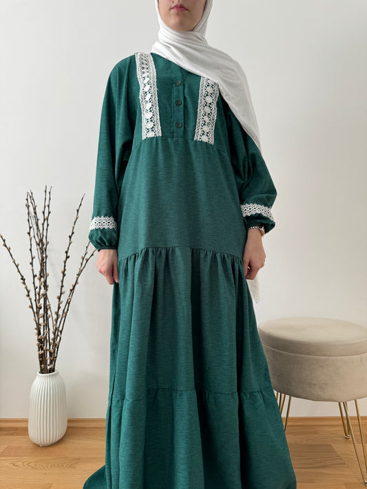 Keten elbise yeşil