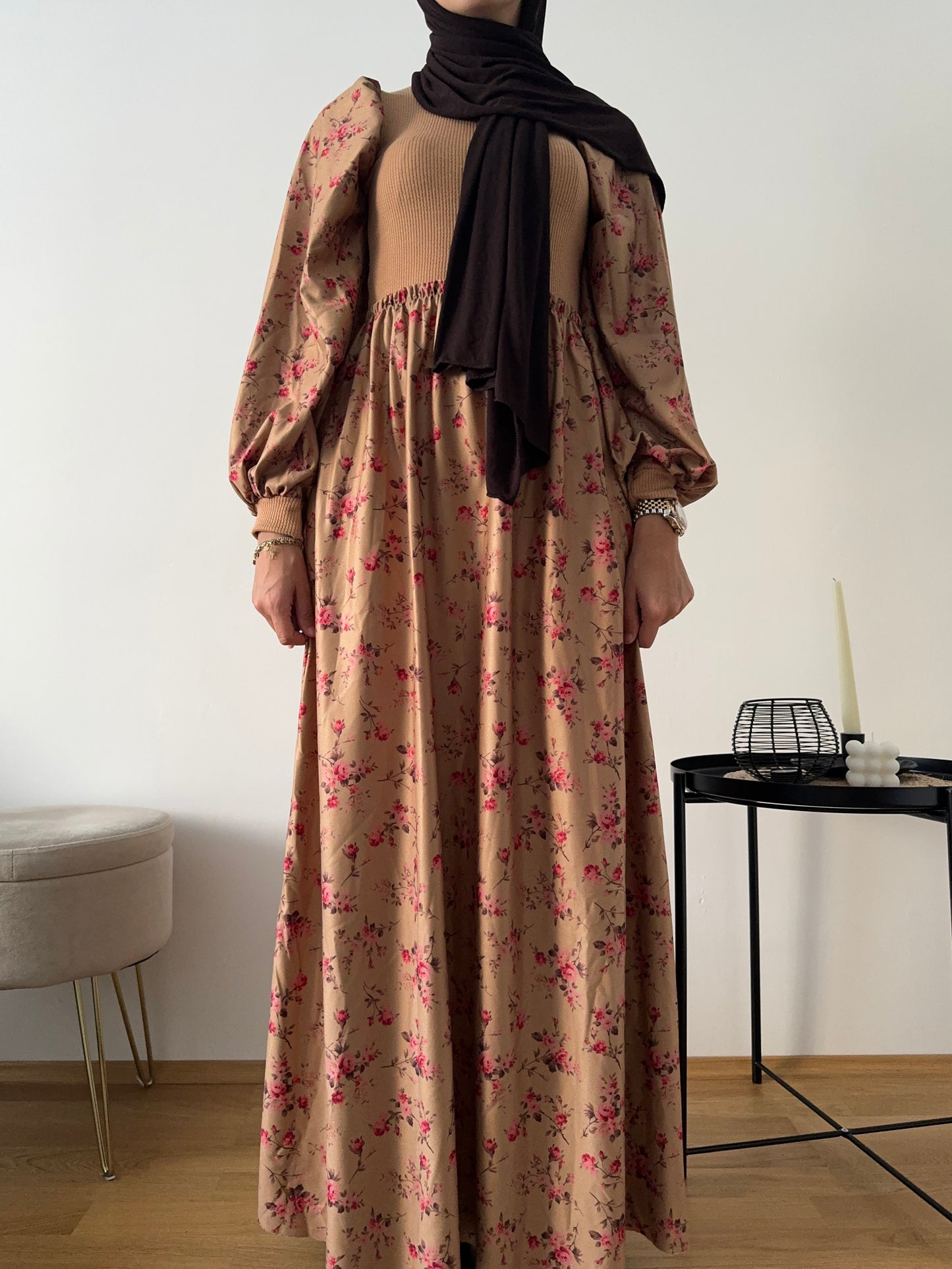 Kleid mit Strick creme