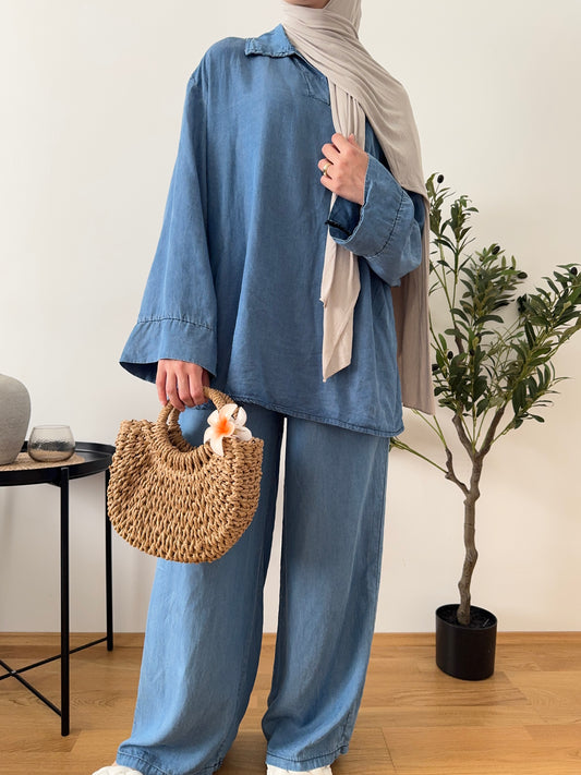 Denim Zweiteiler dunkel