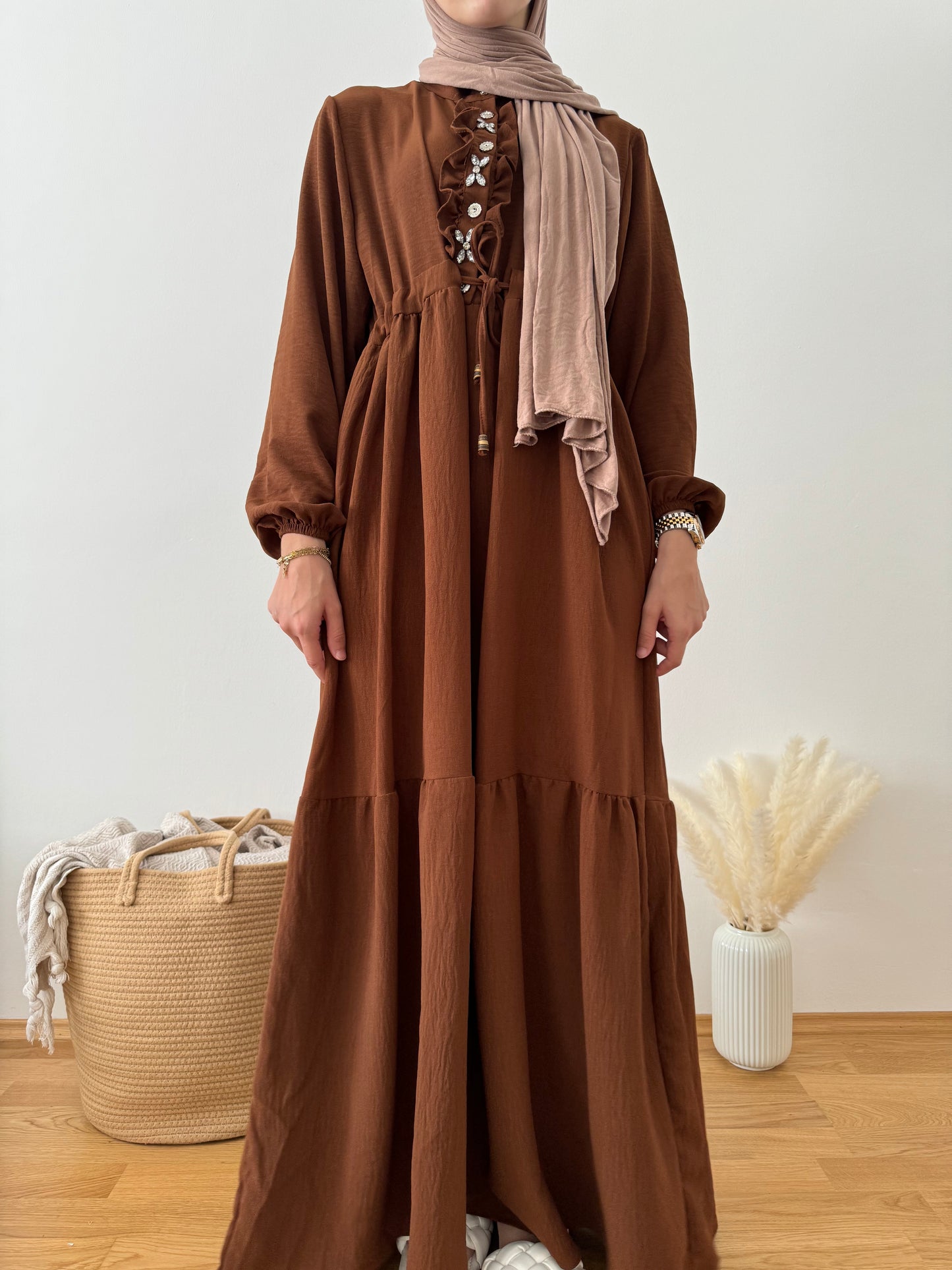 Einfarbiges Ayrobin Kleid braun