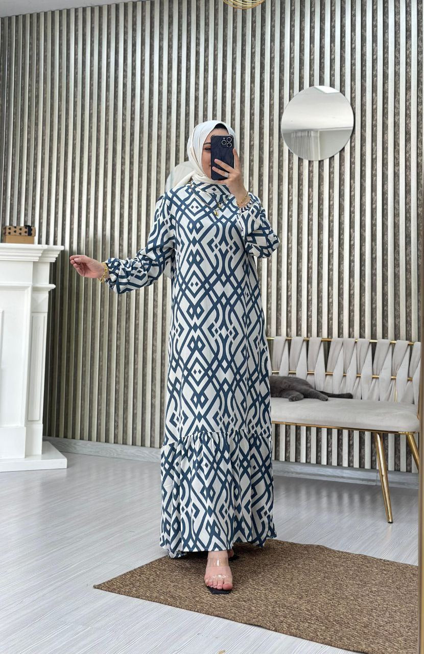 Viskose Kleid blau-weiß