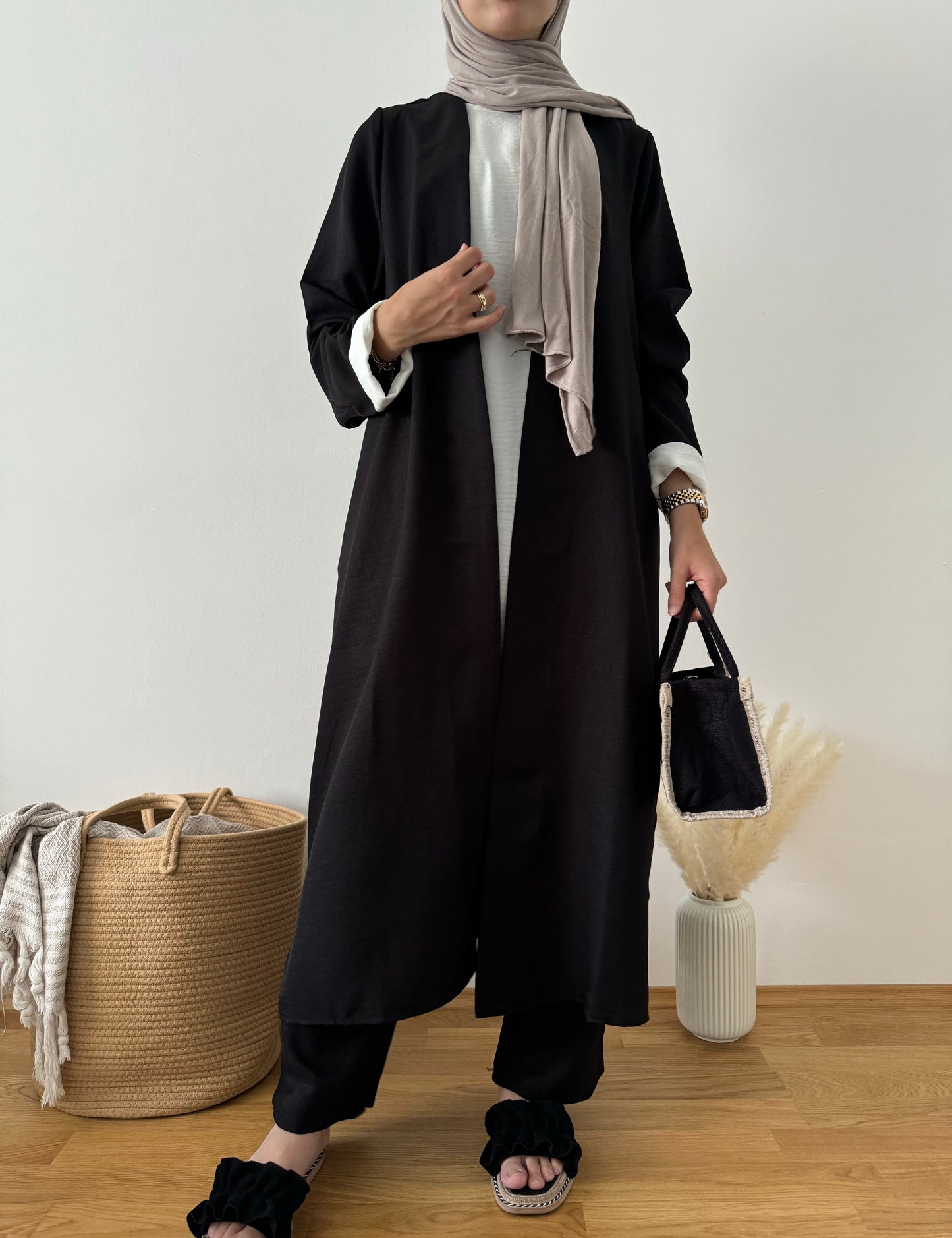 Leinen Dreiteiler schwarz