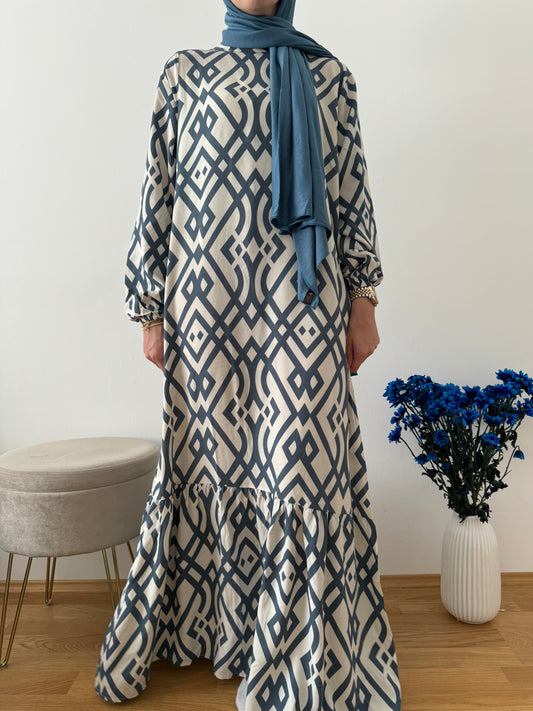 Viskose Kleid blau-weiß