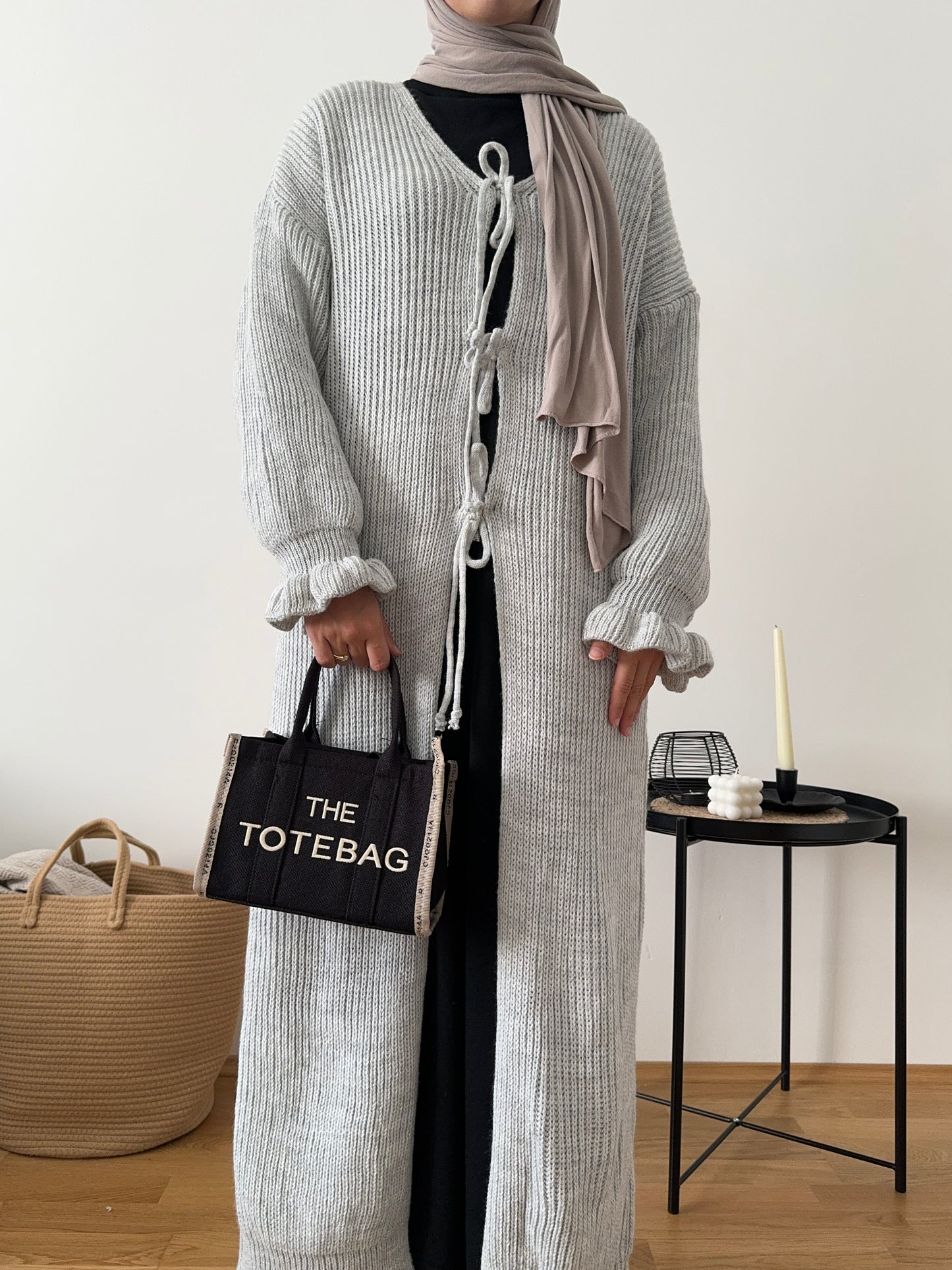 Cardigan mit Schleifen grau