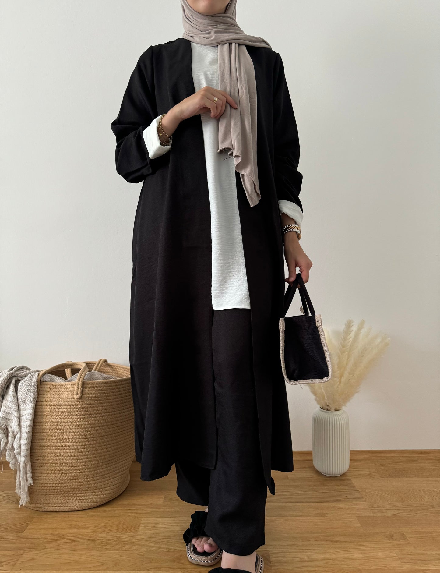 Leinen Dreiteiler schwarz