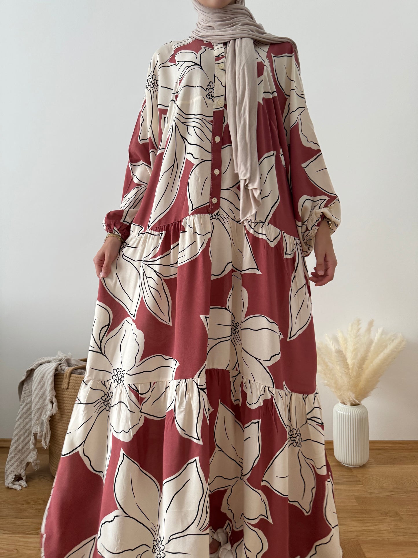 Boho Kleid mit Blättermuster rosa