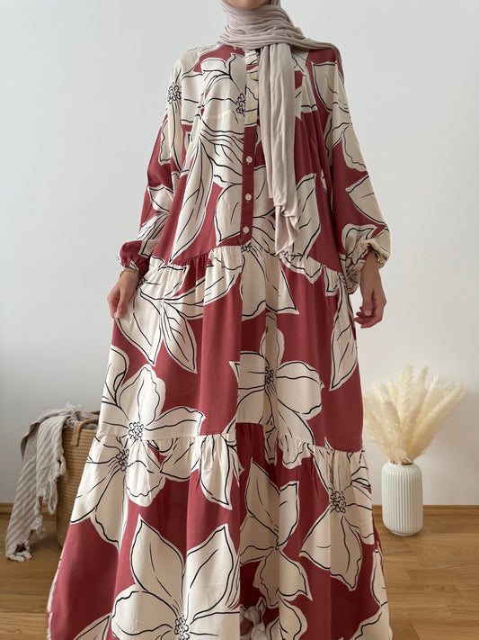 Boho Kleid mit Blättermuster rosa