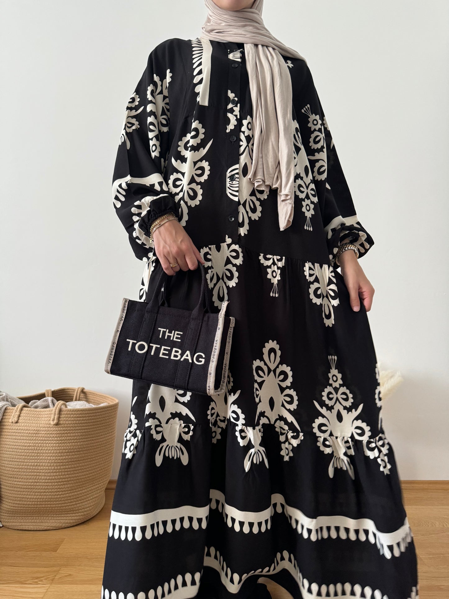 Boho Kleid schwarz-creme