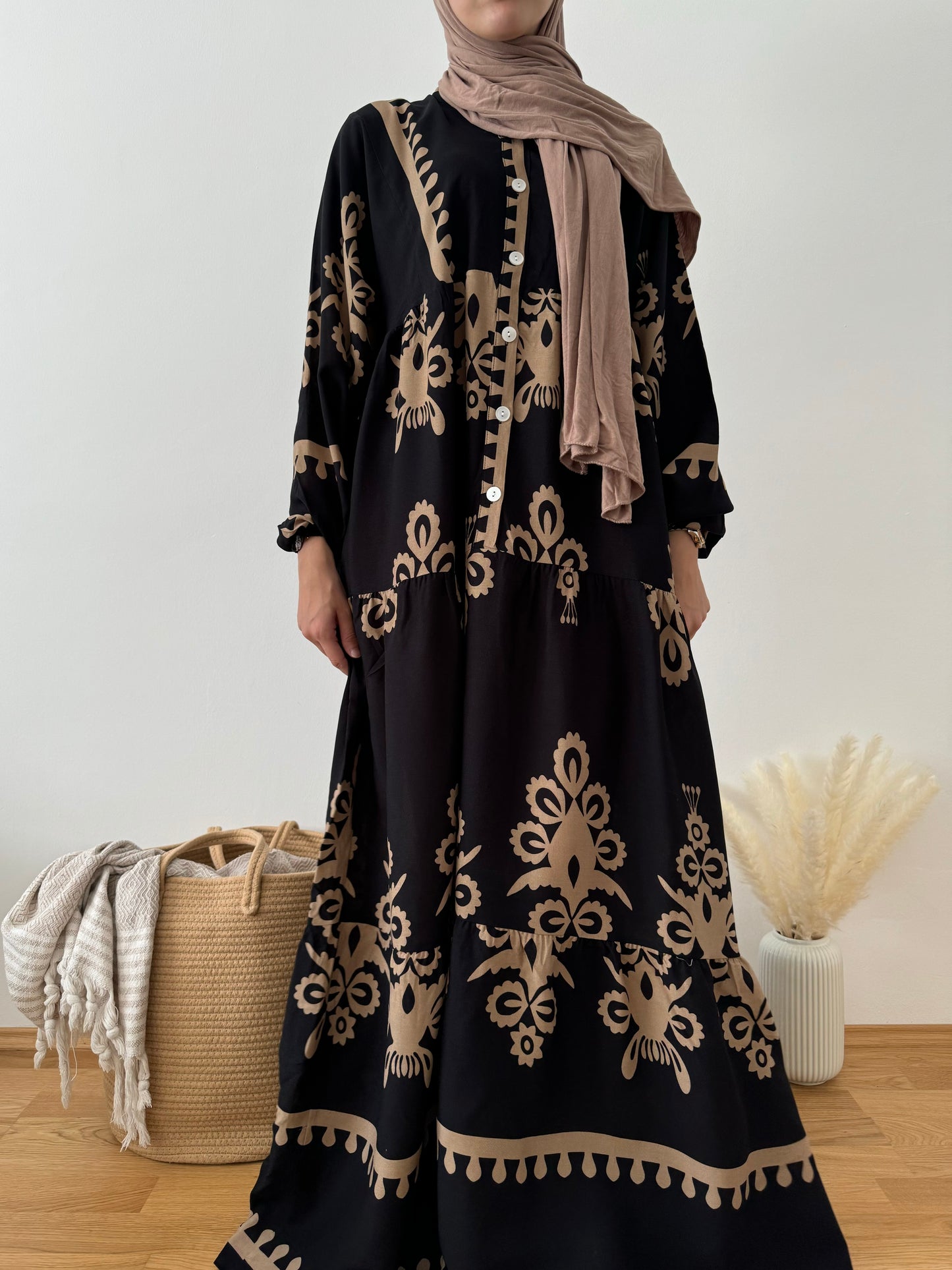 Boho Viskose Kleid schwarz