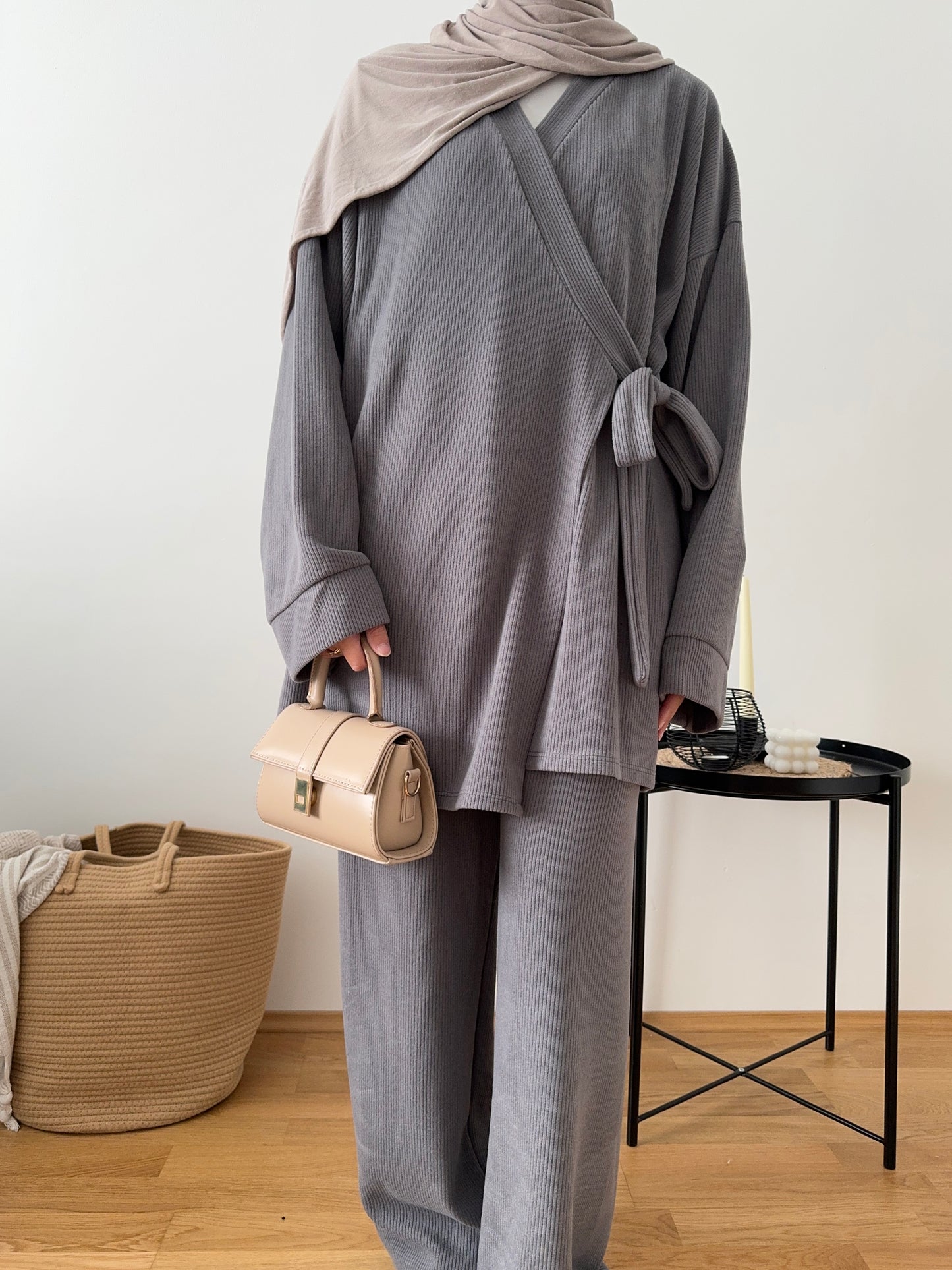 Iman Cord Zweiteiler grau