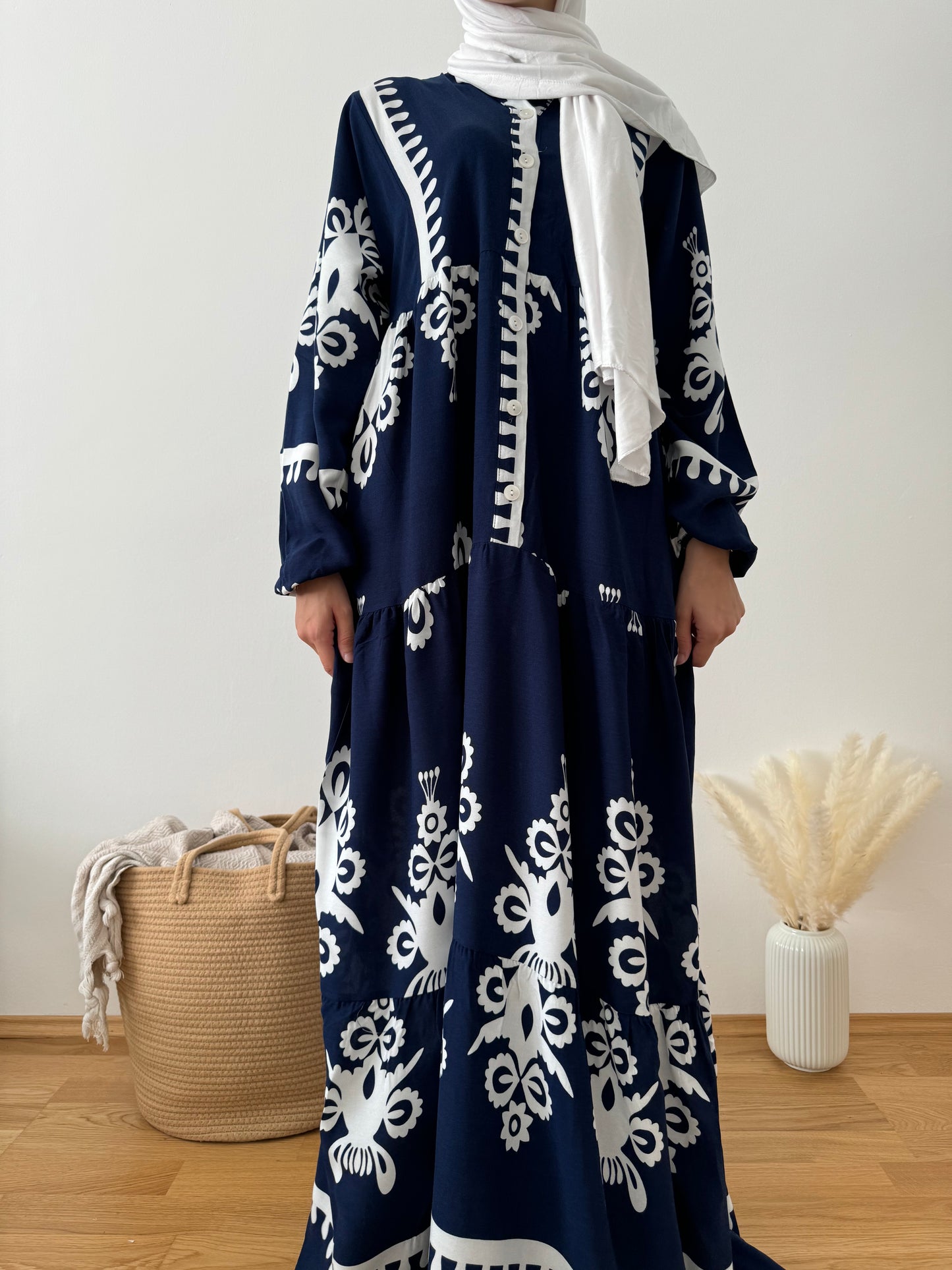 Boho Viskose Kleid dunkelblau