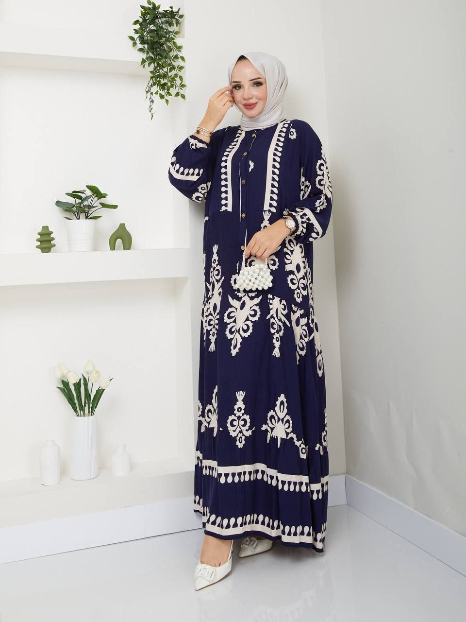 Boho Viskose Kleid dunkelblau