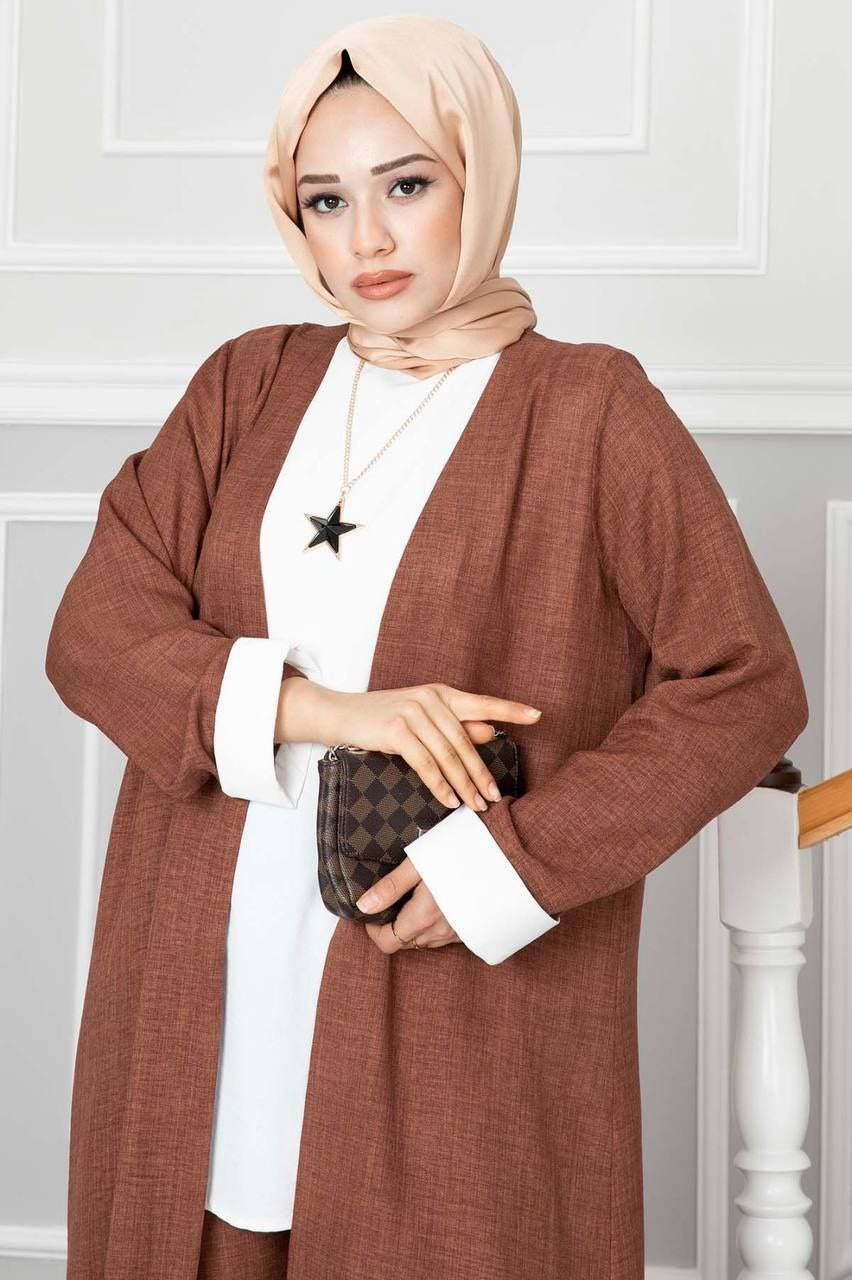 Leinen Dreiteiler braun