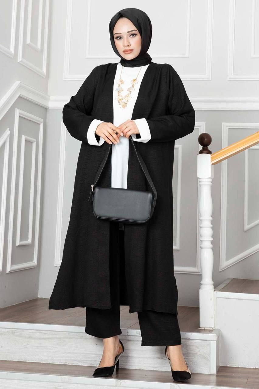 Leinen Dreiteiler schwarz