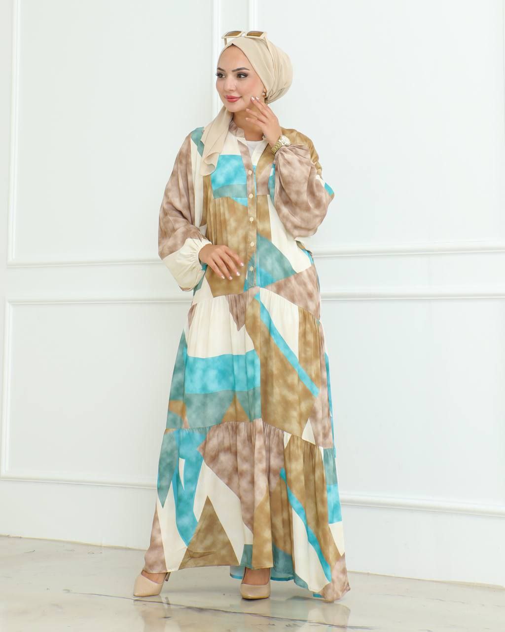 Boho Kleid türkis-creme