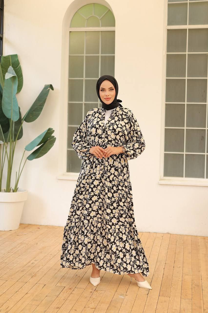 Viskose Kleid Blümchen schwarz