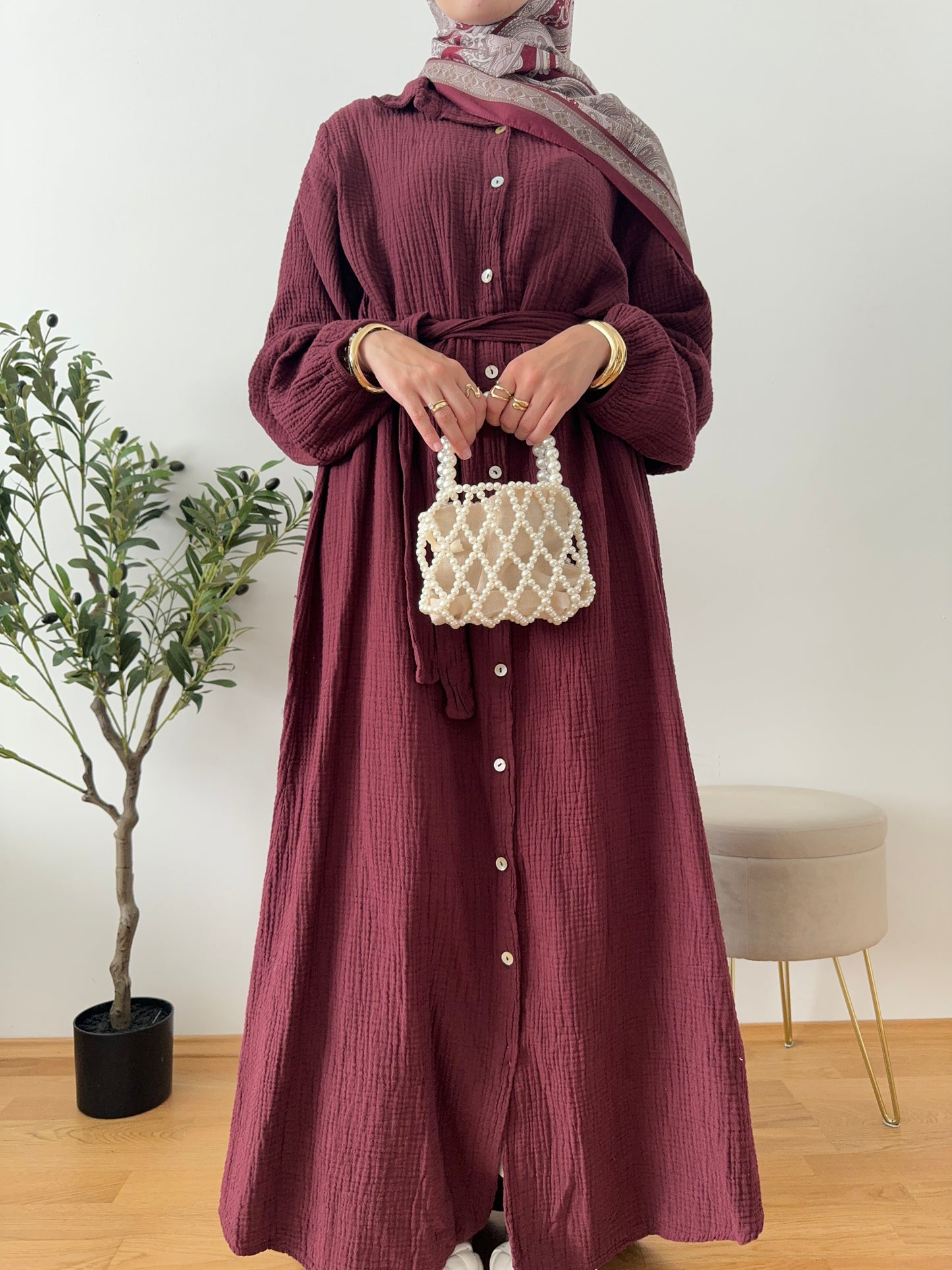 Musselin Hemdkleid bordeaux