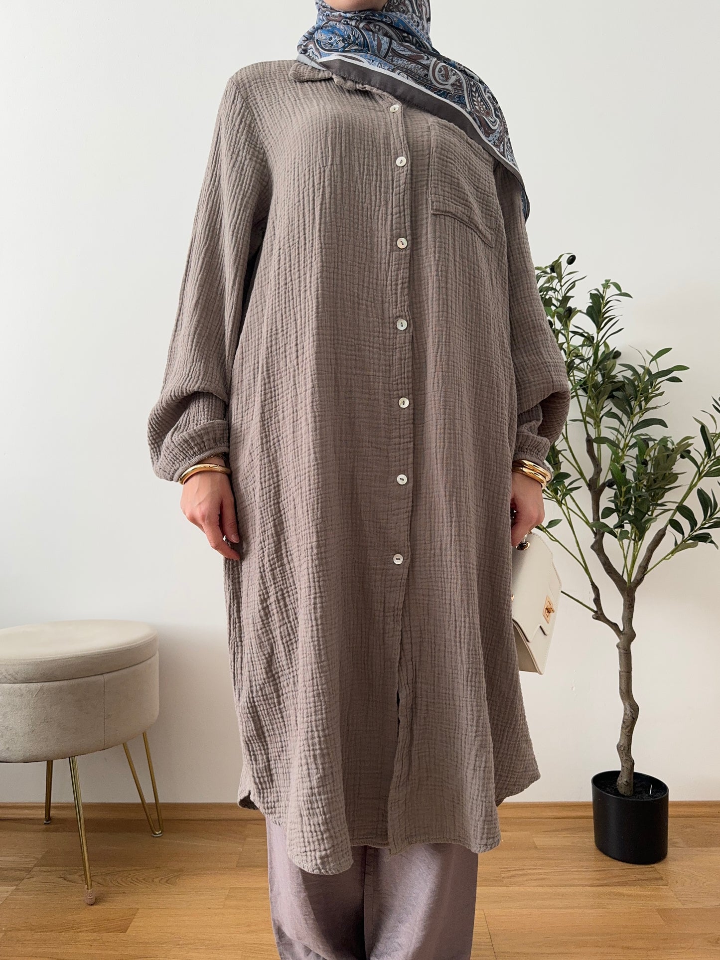 Musselin Hemd Tunika taupe