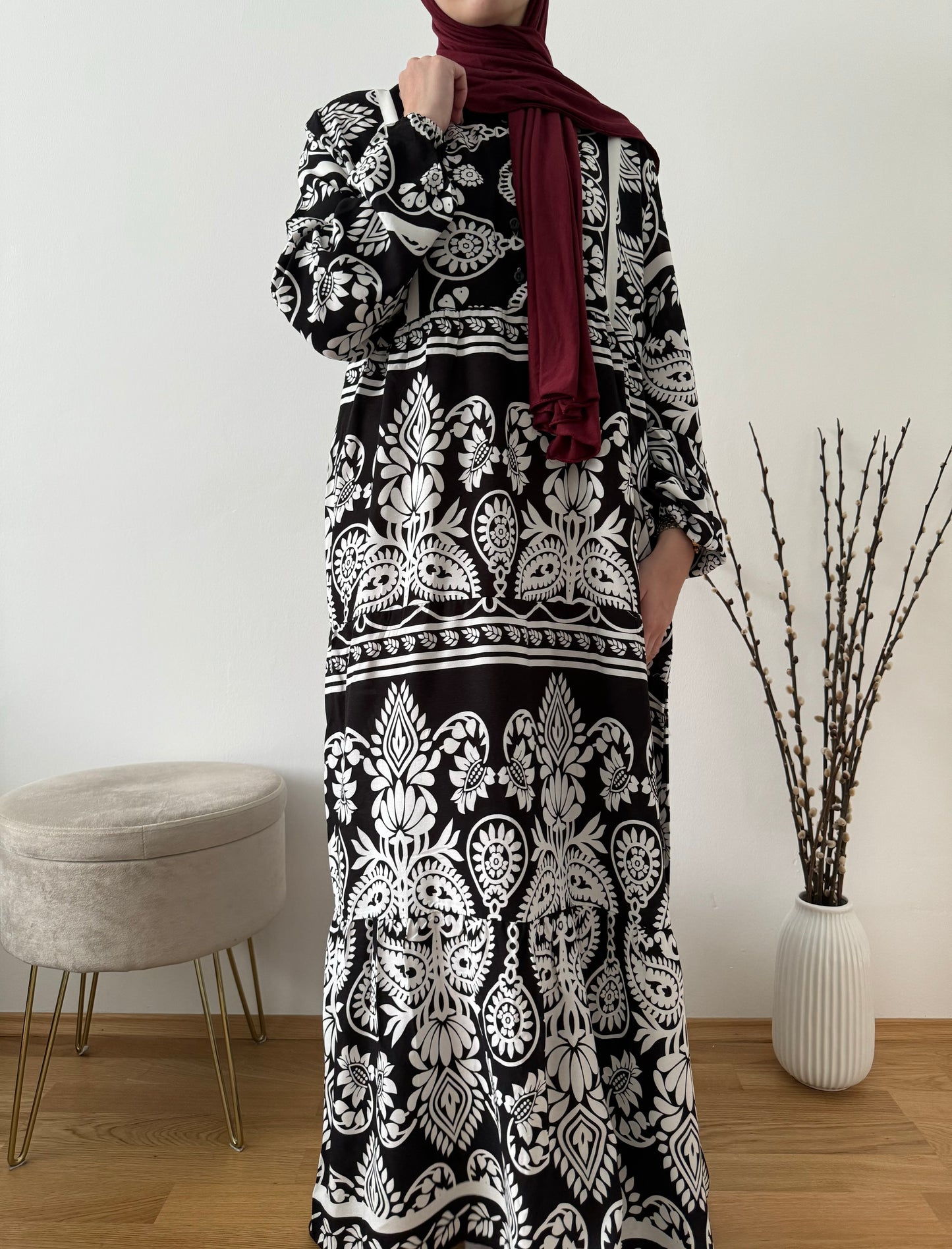 Boho elbise siyah beyaz