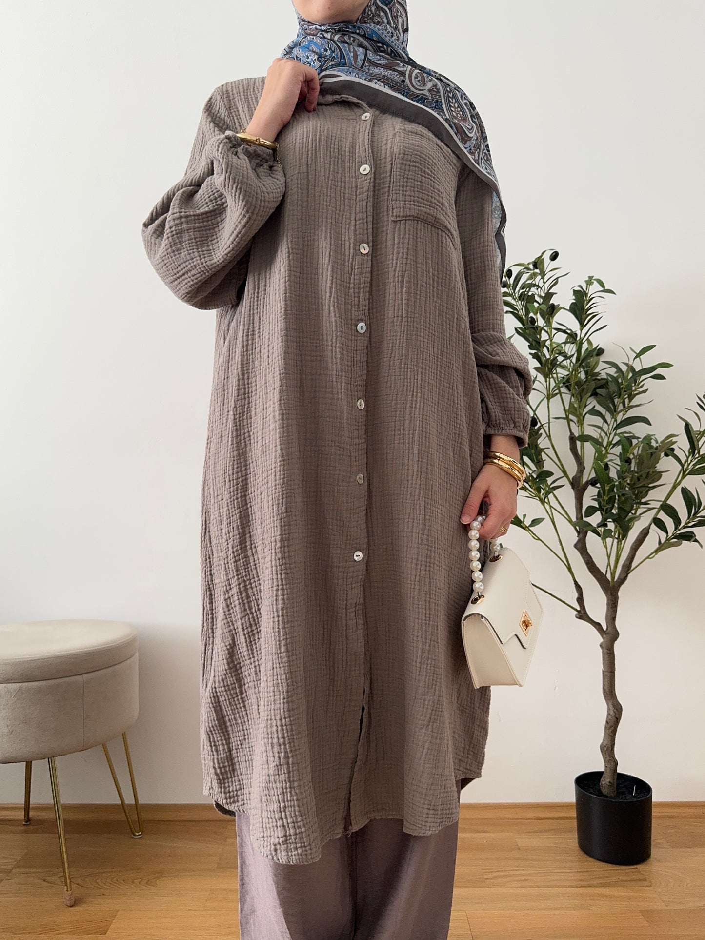 Musselin Hemd Tunika taupe