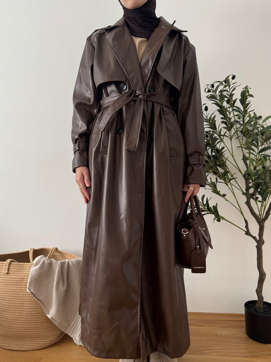 Leder Trenchcoat dunkelbraun