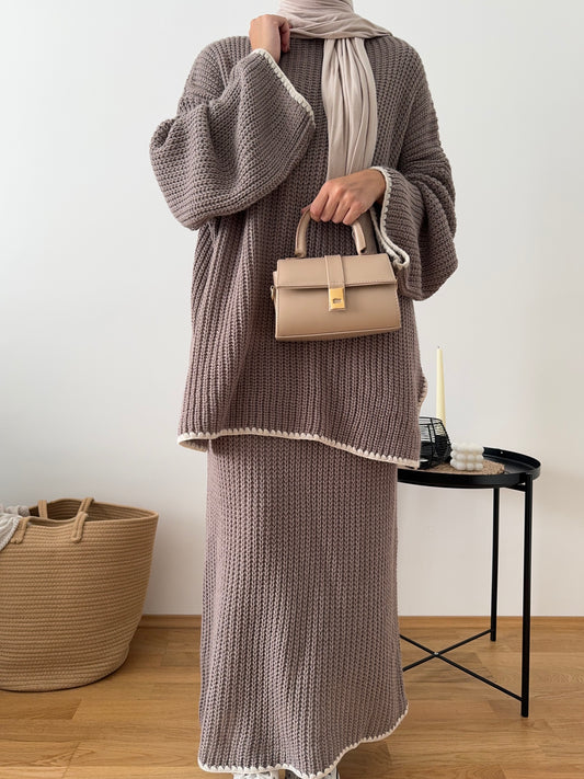 Salma Strick Zweiteiler mit Rock taupe