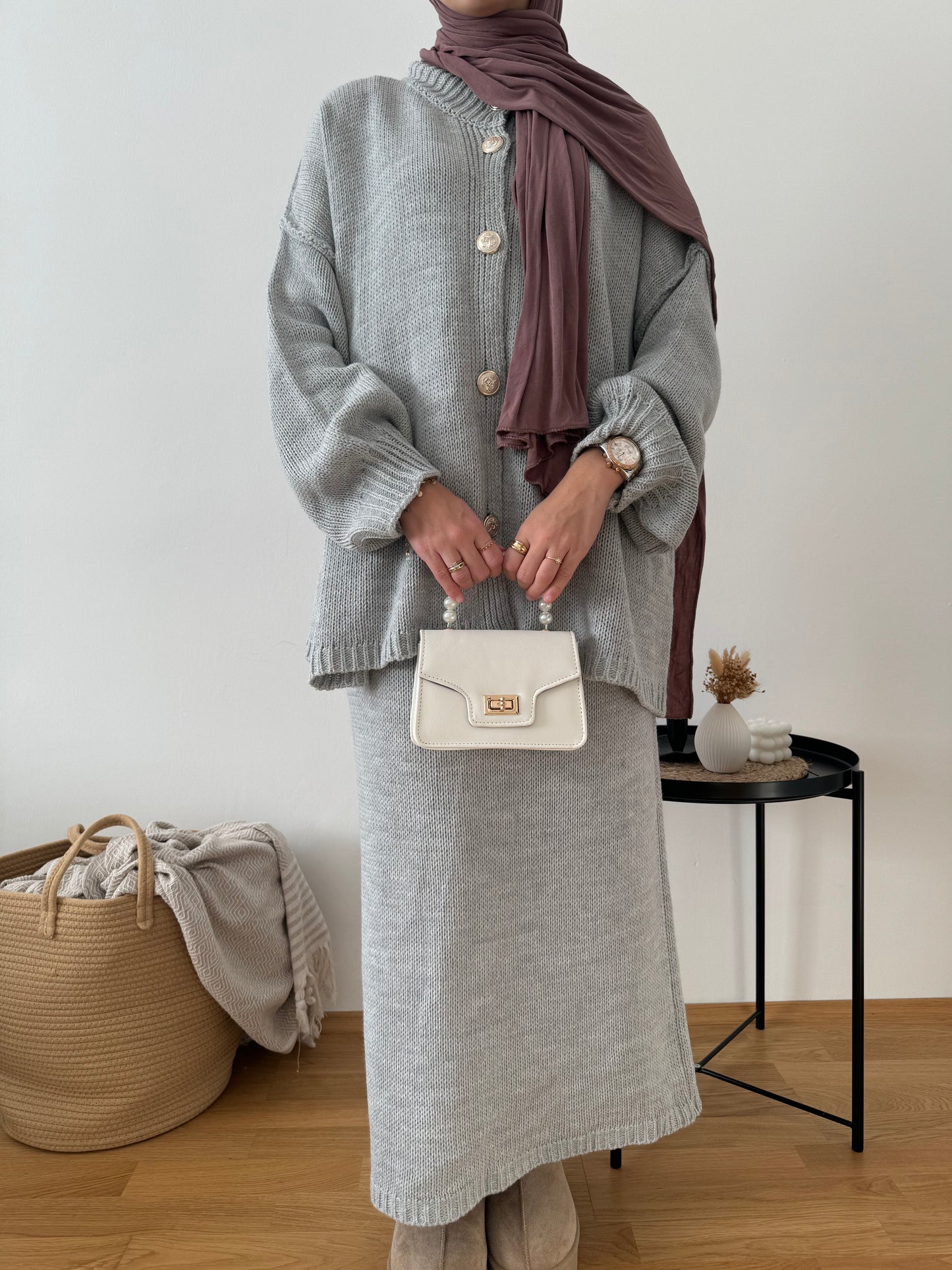 Zara Strick Zweiteiler hellgrau