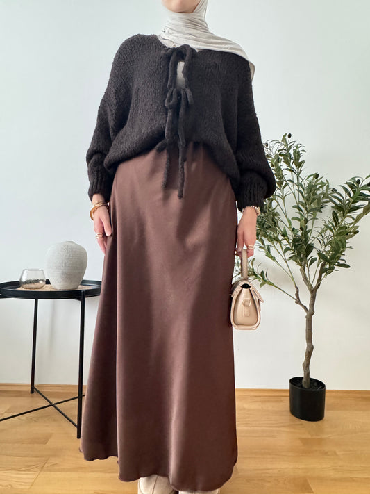 Outfit mit Woll Cardigan braun