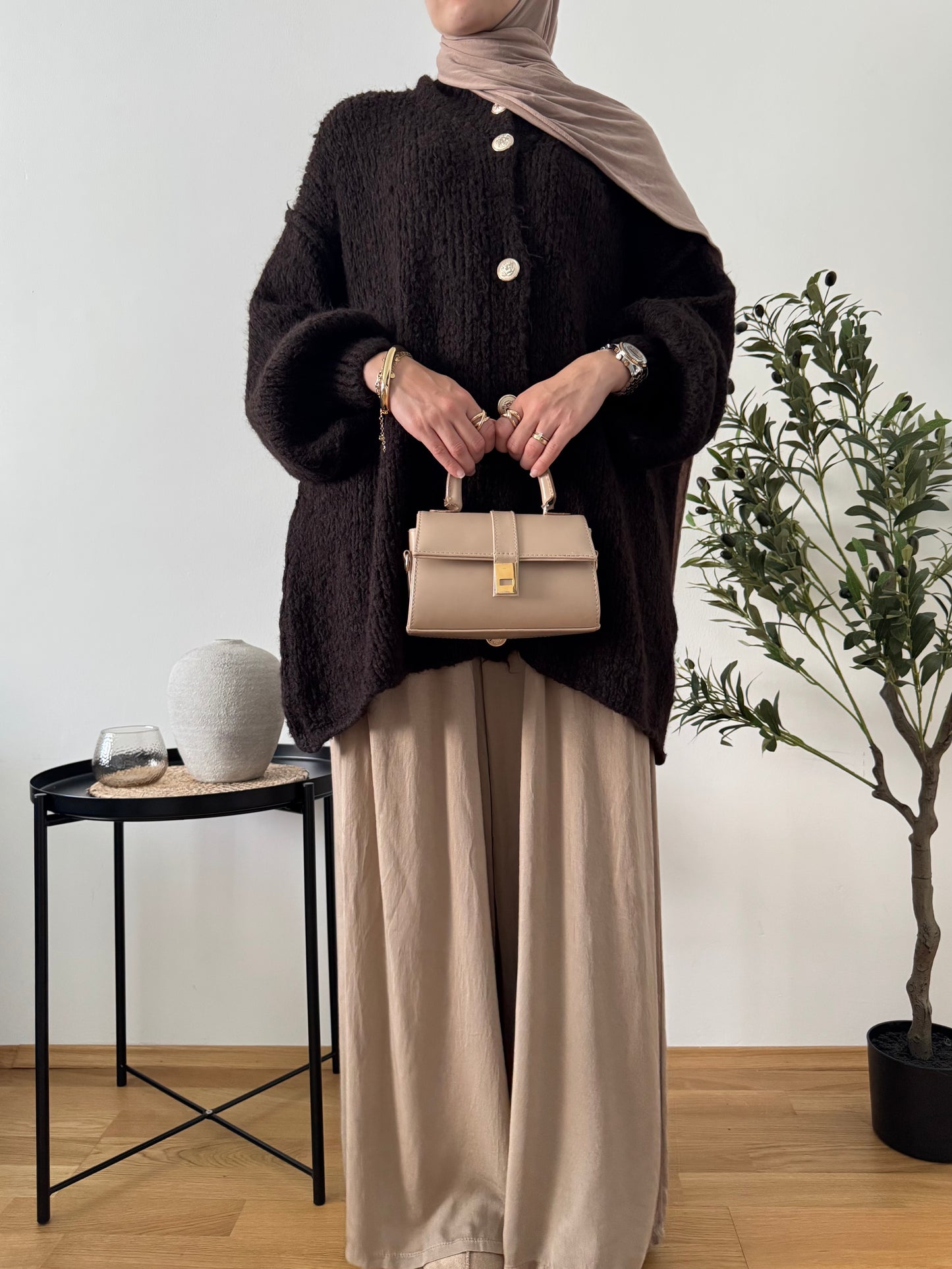 Talia kurzer Woll Cardigan dunkelbraun