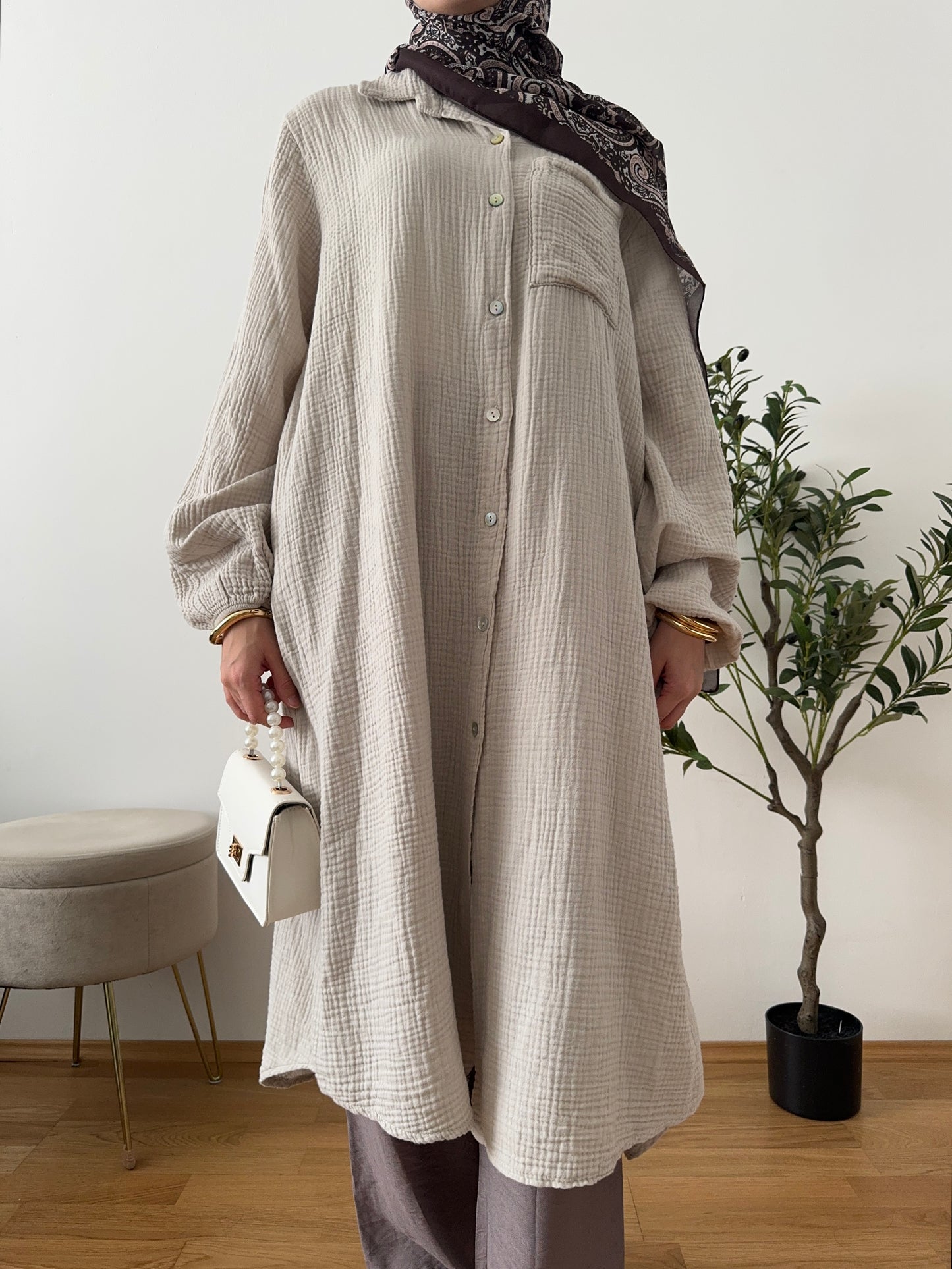 Musselin Hemd Tunika creme