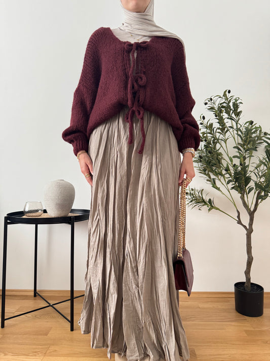 Outfit mit Woll Cardigan bordeaux