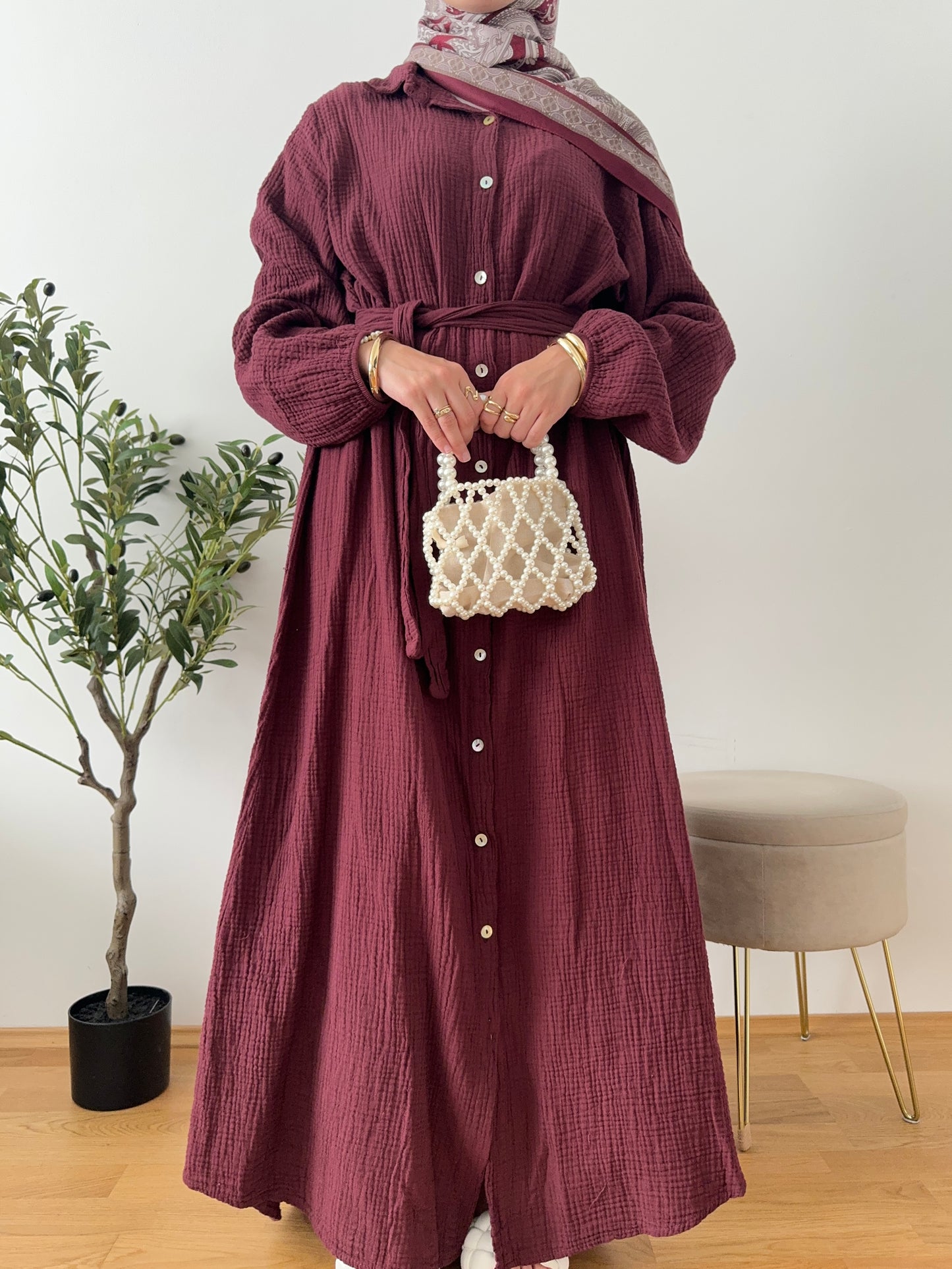 Musselin Hemdkleid bordeaux
