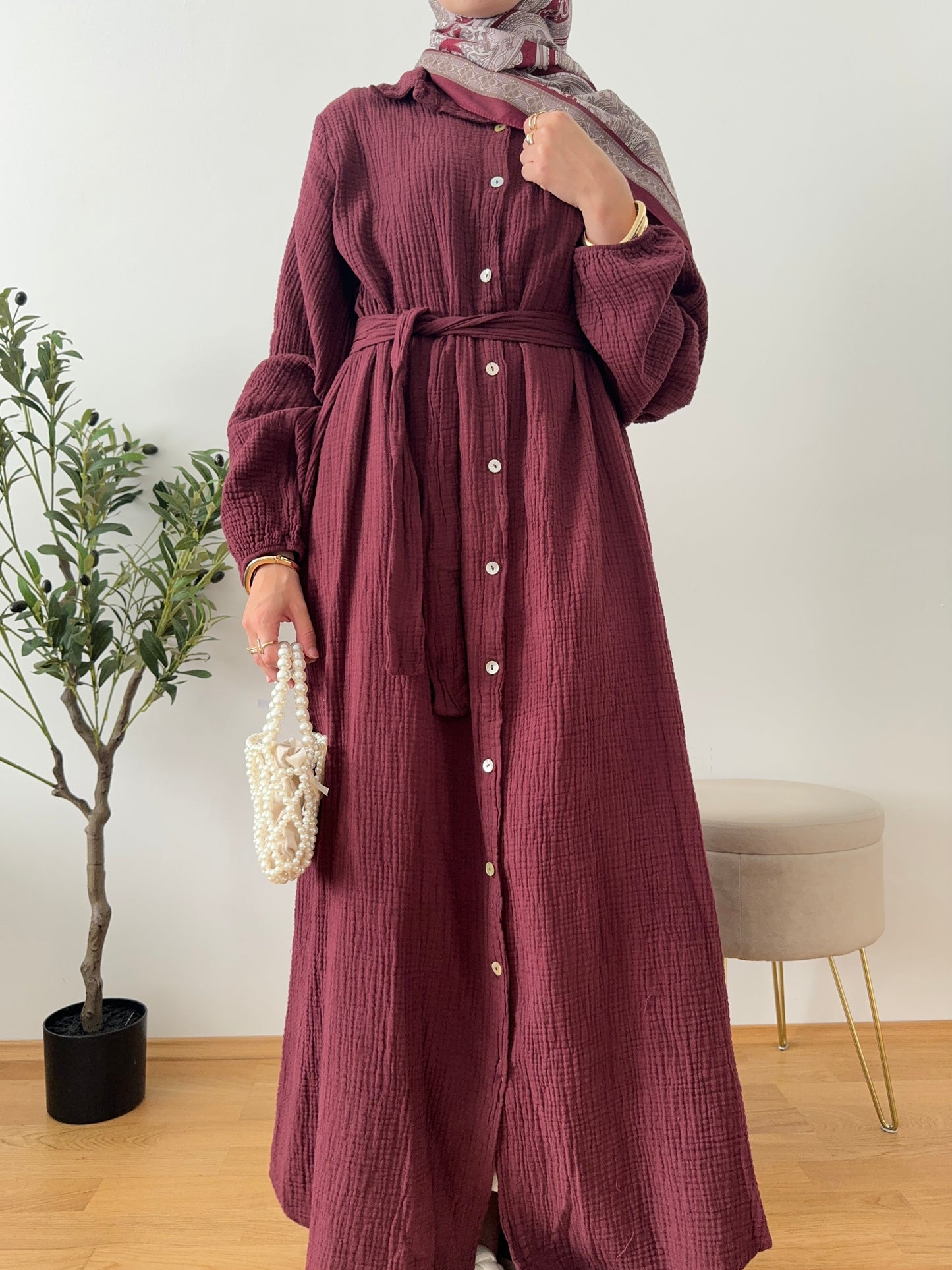 Musselin Hemdkleid bordeaux