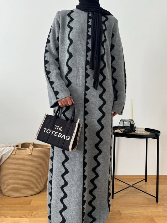 Elisa Strick Kleid mit Wellen-Muster grau