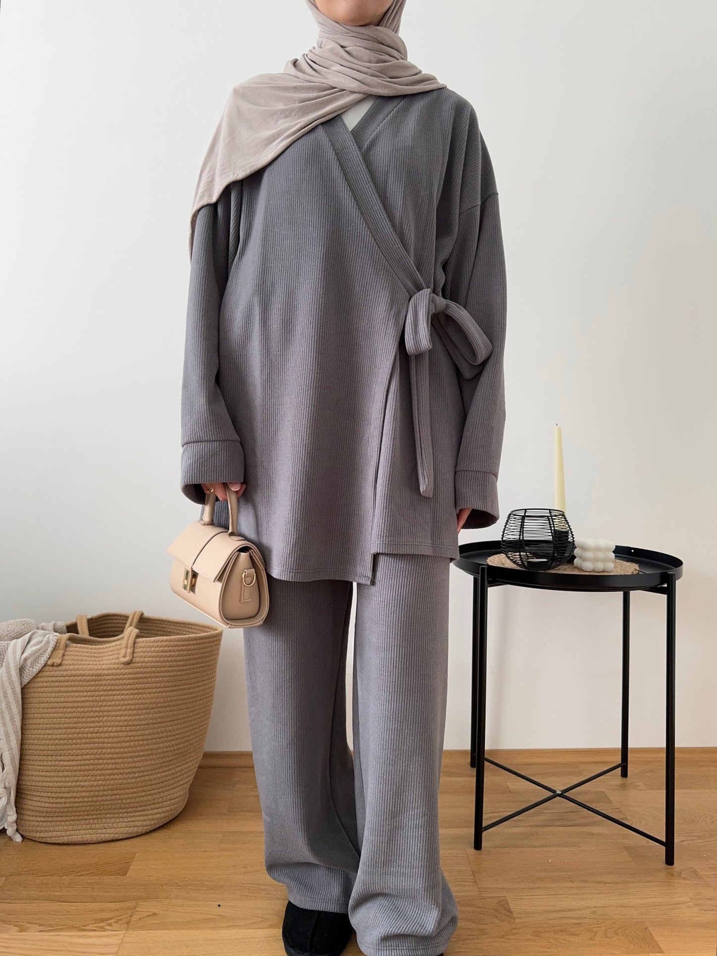 Iman Cord Zweiteiler grau