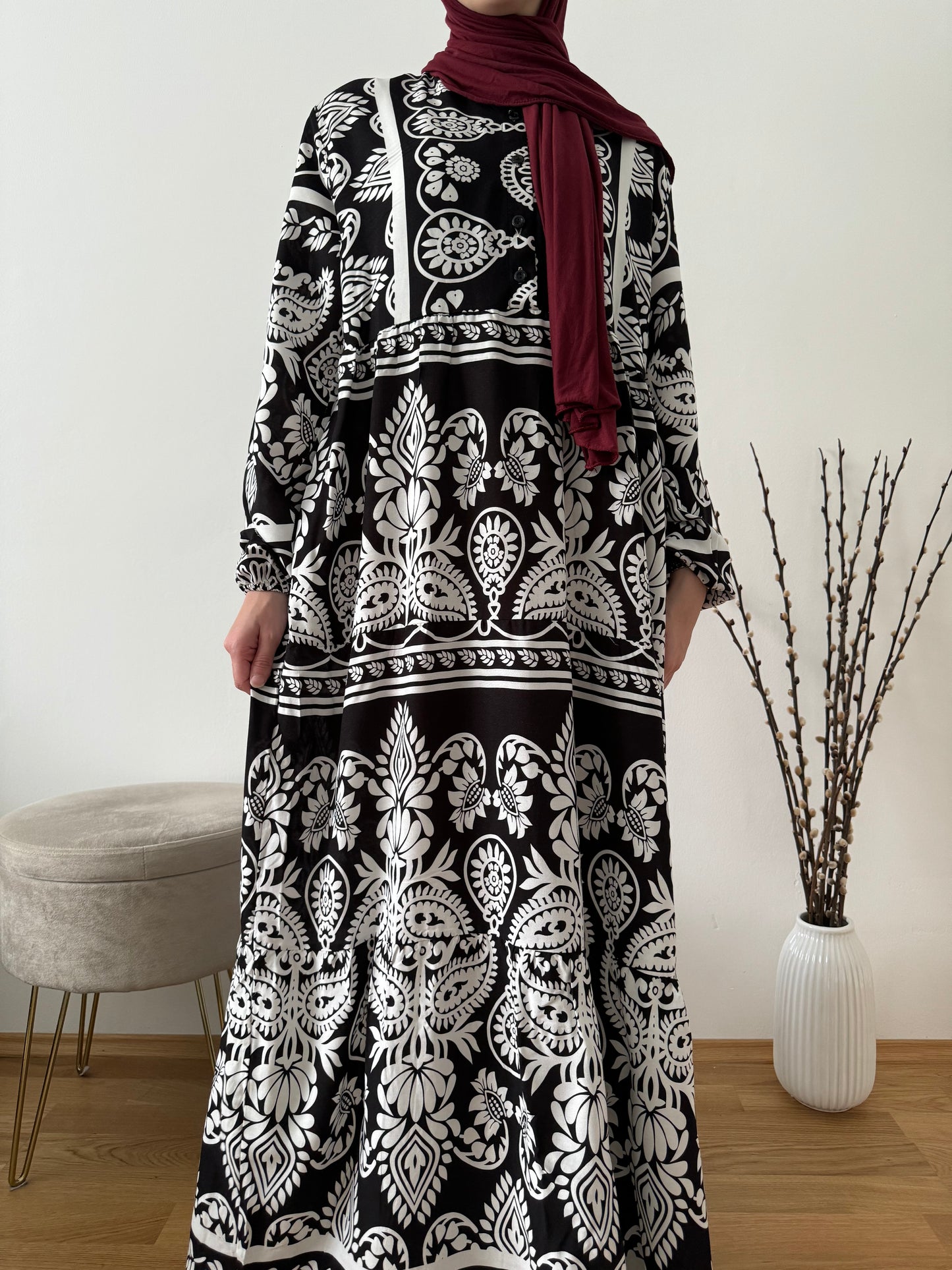Boho elbise siyah beyaz