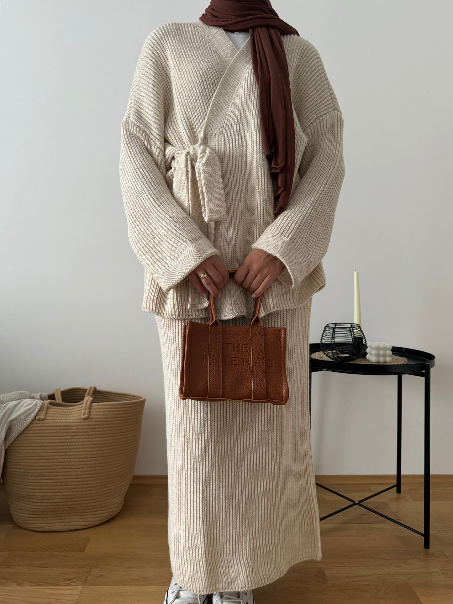 Lejla Strick Zweiteiler mit Rock creme